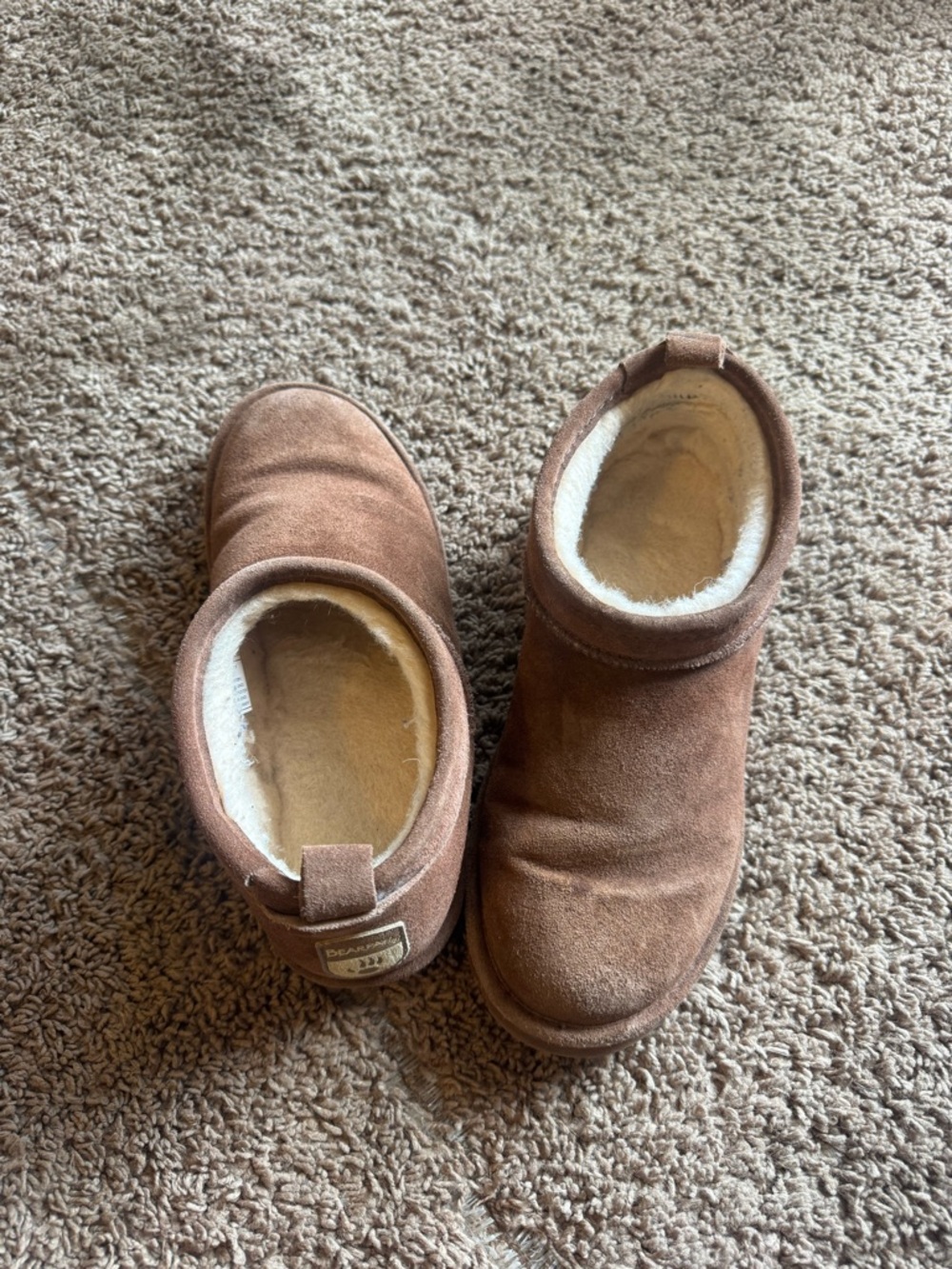 BearPaw Womens Chestnut Suede Fleece-Lined Slip-On Boots